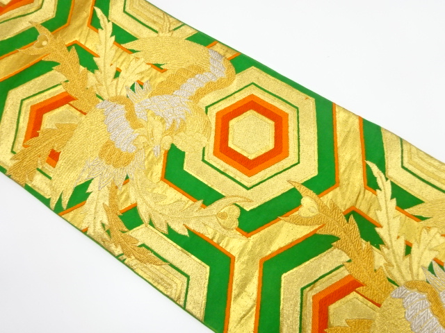 JAPANESE KIMONO / ANTIQUE FUKURO OBI / SILK / WOVEN PHOENIX